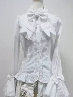Chemisier lolita rococo en 100% coton avec noeud à volants col montant Déguisements Halloween