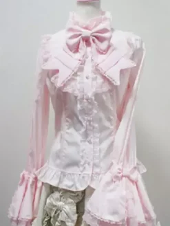 Chemisier lolita rococo en 100% coton avec noeud à volants col montant Déguisements Halloween