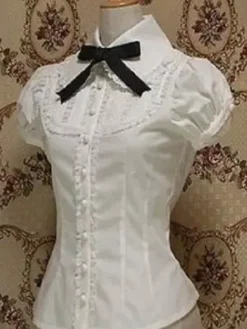 Chemisier lolita rococo en 100% coton color-block avec noeud col à revers Déguisements Halloween