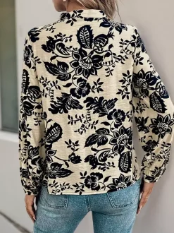 Chemisier plissé à imprimé floral vintage avec manches longues pour l'automne 2026