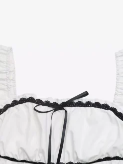 Chemisier péplum à col carré et manches bouffantes noires en dentelle avec n艙ud papillon pour femme