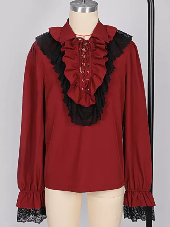 Chemisier unisexe vintage à manches volantées style victorien col noué tendance inspiré de la Renaissance Bourgogne