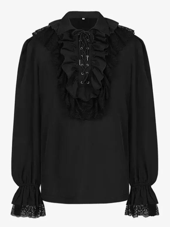 Chemisier unisexe vintage à manches volantées style victorien col noué tendance inspiré de la Renaissance Bourgogne