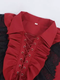 Chemisier unisexe vintage à manches volantées style victorien col noué tendance inspiré de la Renaissance Bourgogne