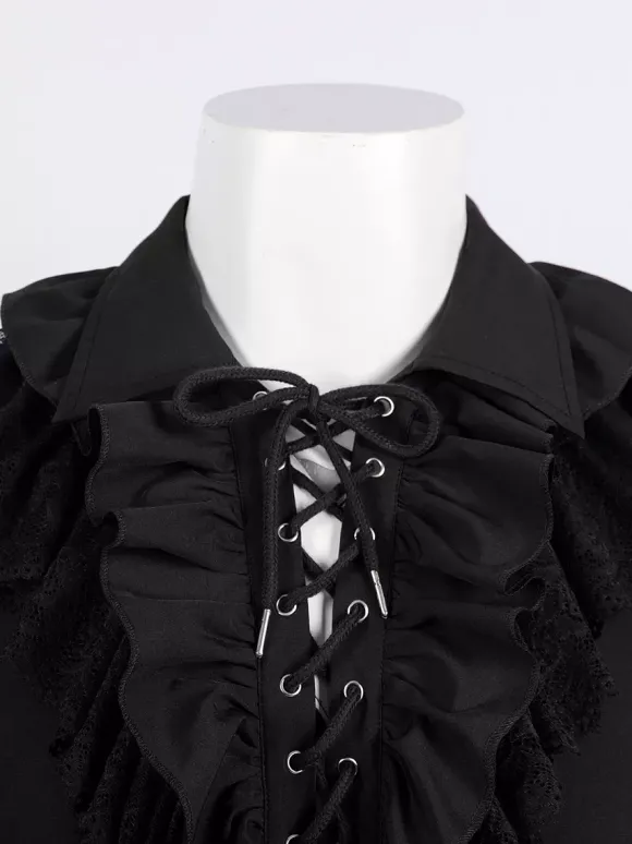 Chemisier unisexe vintage à manches volantées style victorien col noué tendance inspiré de la Renaissance Bourgogne