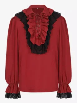 Chemisier unisexe vintage à manches volantées style victorien col noué tendance inspiré de la Renaissance Bourgogne