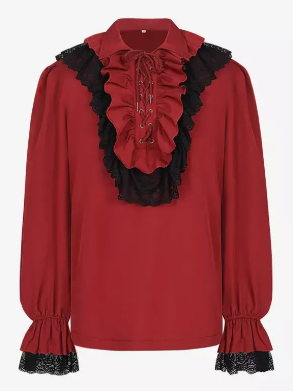 Chemisier unisexe vintage à manches volantées style victorien col noué tendance inspiré de la Renaissance Bourgogne