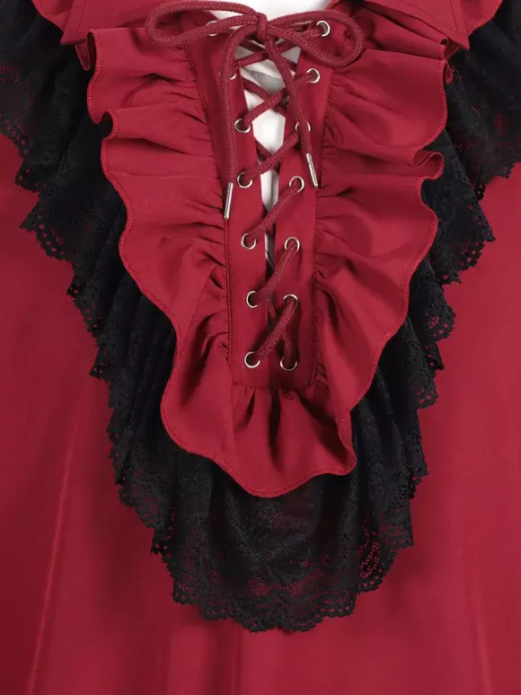Chemisier unisexe vintage à manches volantées style victorien col noué tendance inspiré de la Renaissance Bourgogne
