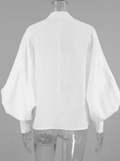 Chemisier vintage à manches bouffantes et col montant pour femme collection automne 2026