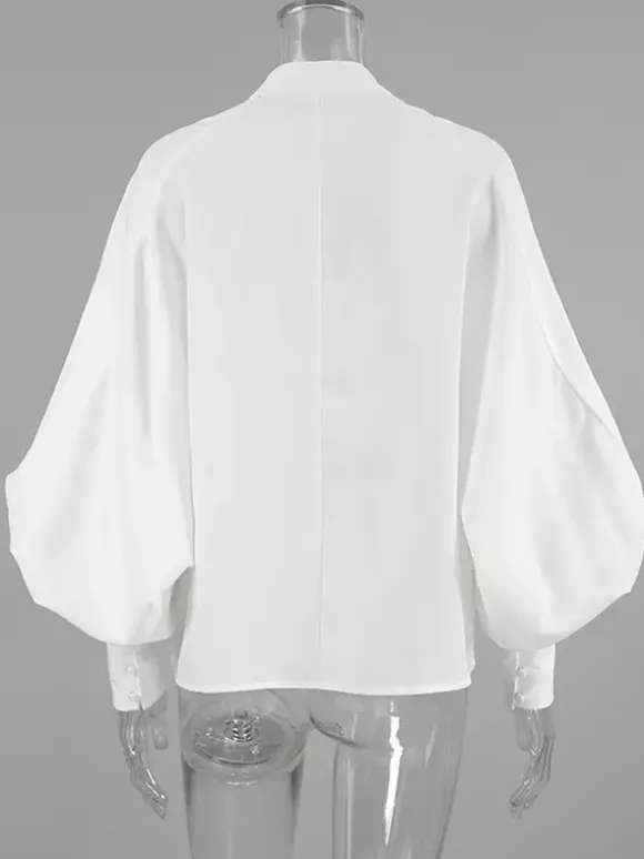 Chemisier vintage à manches bouffantes et col montant pour femme collection automne 2026