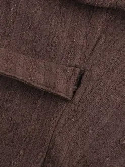Chemisier cache-c艙ur en dentelle à col V pour femme - Haut court marron vintage à manches longues et coupe ajustée - Tenue décontractée printanière 2026