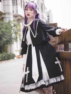 Chemisier Classique Volants Manches Longues Noir Top Lolita