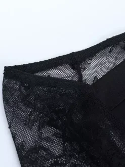 Chemisier corset en dentelle à épaules dénudées pour femme - Bustier noir transparent à manches longues en maille - Tenue de soirée printanière 2026