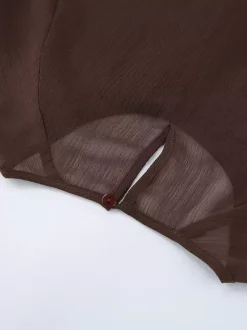 Chemisier en mousseline transparente à manches évasées pour femme - Style bohème marron volants étagés coupe ample - Idéal pour les soirées de printemps 2026