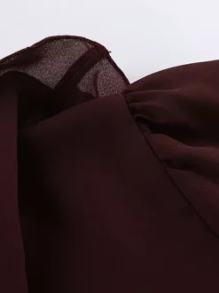 Chemisier en mousseline à volants pour femme - Bordeaux élégant à manches longues évasées et n艙ud sur le devant - Idéal pour le printemps du bureau au dîner (2026)