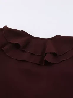 Chemisier en mousseline à volants pour femme - Bordeaux élégant à manches longues évasées et n艙ud sur le devant - Idéal pour le printemps du bureau au dîner (2026)