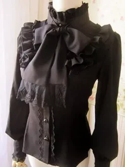 Chemisier lolita doux en polyester unicolore avec noeud col roulé Déguisements Halloween
