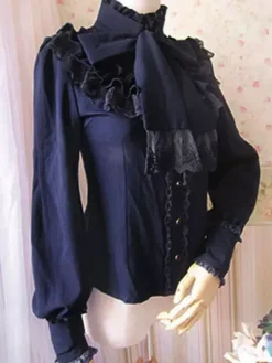 Chemisier lolita doux en polyester unicolore avec noeud col roulé Déguisements Halloween