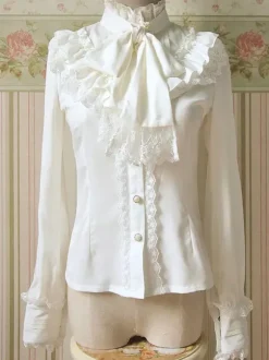 Chemisier lolita doux en polyester unicolore avec noeud col roulé Déguisements Halloween