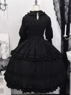 Chemisiers gothiques Lolita Haut Lolita noir à manches longues Volants N艙uds Chemise Lolita jacquard