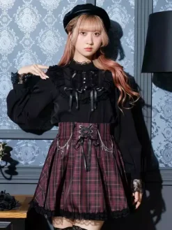 Chemisiers gothiques Lolita haut Lolita violet à manches longues volants en dentelle chemise Lolita à blocs de couleurs