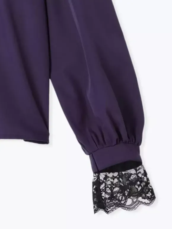 Chemisiers gothiques Lolita haut Lolita violet à manches longues volants en dentelle chemise Lolita à blocs de couleurs