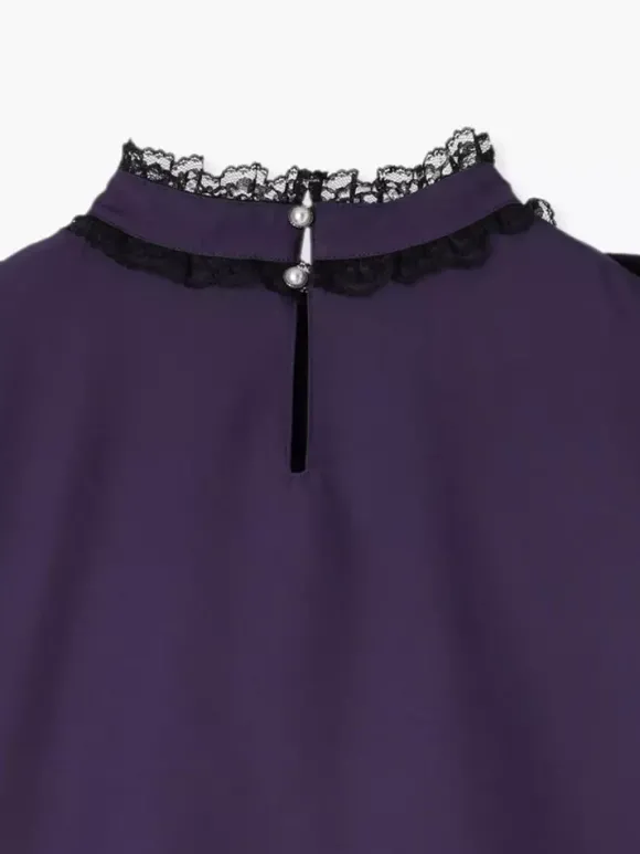 Chemisiers gothiques Lolita haut Lolita violet à manches longues volants en dentelle chemise Lolita à blocs de couleurs