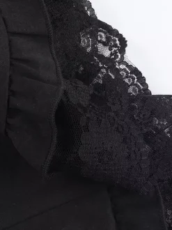Chemisiers gothiques Lolita noirs à manches courtes et volants en dentelle haut Lolita en dentelle