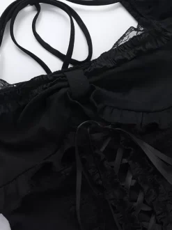 Chemisiers gothiques Lolita noirs à manches courtes et volants en dentelle haut Lolita en dentelle