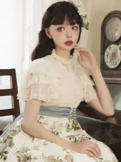 Chemisiers Gothiques Lolita Chemise Noire À Manches Courtes Volants En Dentelle Vintage