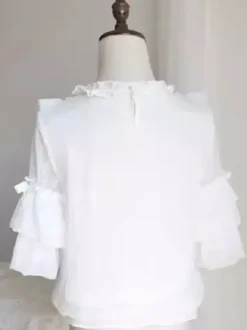 Chemisiers gothiques Lolita blancs à manches courtes et n艙uds en dentelle haut Lolita en dentelle