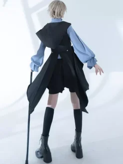 Chemisiers gothiques Lolita Chemisier à manches longues avec n艙uds Haut Lolita Chemise Lolita bleu ciel clair