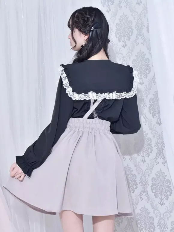 Chemisiers gothiques Lolita haut Lolita blanc à manches longues n艙uds en dentelle chemise Lolita à blocs de couleurs
