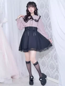 Chemisiers gothiques Lolita haut Lolita blanc à manches longues n艙uds en dentelle chemise Lolita à blocs de couleurs