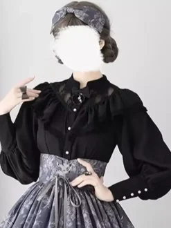 Chemisiers gothiques Lolita à volants et manches longues en dentelle haut Lolita en dentelle écru et blanc