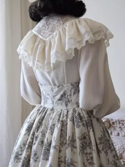Chemisiers gothiques Lolita à volants et manches longues en dentelle haut Lolita en dentelle écru et blanc