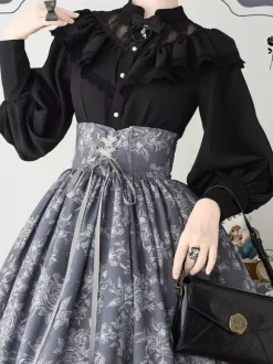 Chemisiers gothiques Lolita à volants et manches longues en dentelle haut Lolita en dentelle écru et blanc