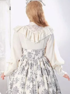 Chemisiers gothiques Lolita à volants et manches longues en dentelle haut Lolita en dentelle écru et blanc