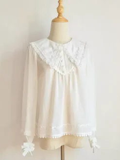 Chemisiers Lolita académiques Haut Lolita en dentelle à volants Chemisier à manches longues Chemise Lolita blanche
