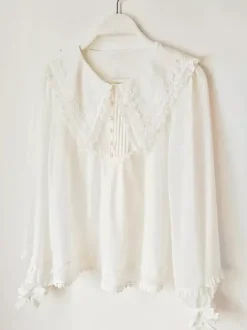 Chemisiers Lolita académiques Haut Lolita en dentelle à volants Chemisier à manches longues Chemise Lolita blanche