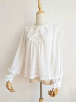 Chemisiers Lolita académiques Haut Lolita en dentelle à volants Chemisier à manches longues Chemise Lolita blanche
