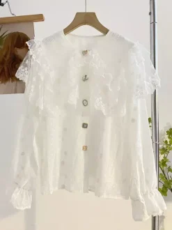 Chemisiers Lolita académiques haut Lolita chemisier à manches longues en dentelle à volants chemise Lolita blanche