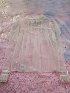 Chemisiers Lolita doux haut Lolita noir à manches longues n艙uds et volants chemise Lolita