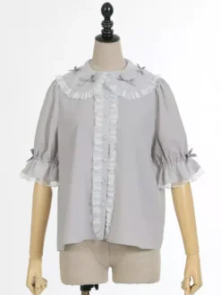 Chemisiers Lolita doux haut Lolita violet manches courtes volants chemise Lolita en dentelle