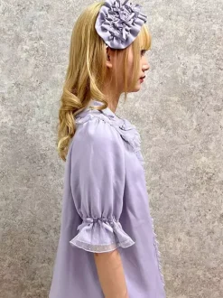 Chemisiers Lolita doux haut Lolita violet manches courtes volants chemise Lolita en dentelle