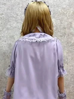 Chemisiers Lolita doux haut Lolita violet manches courtes volants chemise Lolita en dentelle