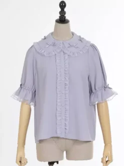 Chemisiers Lolita doux haut Lolita violet manches courtes volants chemise Lolita en dentelle