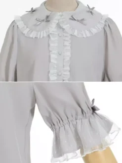 Chemisiers Lolita doux haut Lolita violet manches courtes volants chemise Lolita en dentelle