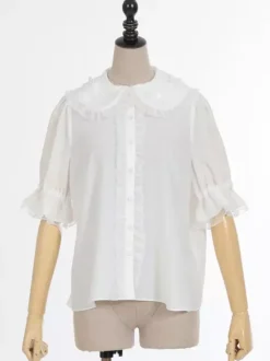 Chemisiers Lolita doux haut Lolita violet manches courtes volants chemise Lolita en dentelle