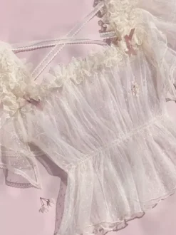 Chemisiers Lolita doux haut Lolita blanc à manches courtes n艙uds et volants chemise Lolita